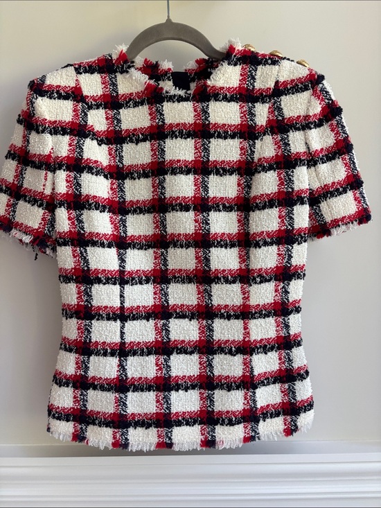 Balmain Tops - Balmain  Boucle Plaid Short Sleeve Top Sz 38